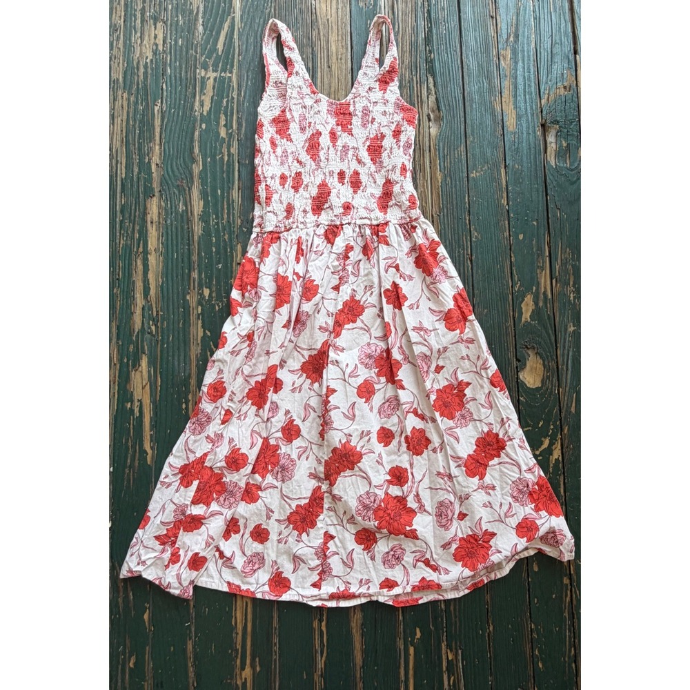 Sincerely Jules Red Floral Smocked Cotton Midi XL Sleeveless Summer Sundress